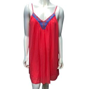 Jodi Kristopher Coral Beaded Mini Dress Boho Festival Size M Beaded V-Neck Swing